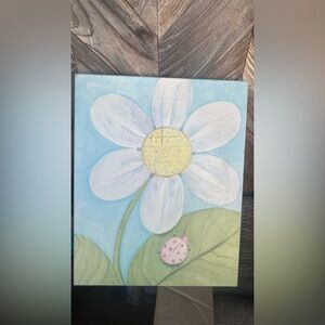 Floral Canvas Art with Ladybug